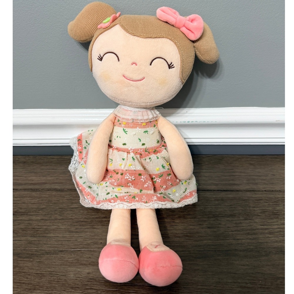 Gloveleya Rag Doll with‎ Pink Floral Dress & Lace Trim
